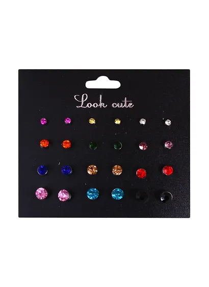 Бижутерия Пусеты в наборе, 12 пар Стразы микс (упаковка) - фото 1