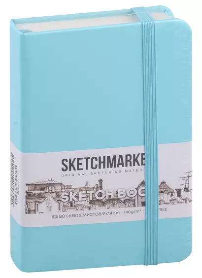 Скетчбук 9*14 80л "Sketchmarker" аквамарин, нелинованн. 140г/м2, слоновая кость, тв.обл. - фото 1