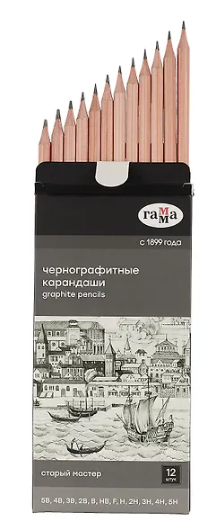 Карандаши ч/гр 12шт "Старый мастер",  5B-5H, к/к, ГАММА - фото 5