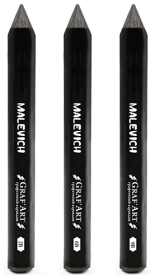 Карандаши чернографитные 03шт монолитные "Graf'Art" толстые, 2В, 6В, 9В, Малевичъ - фото 3
