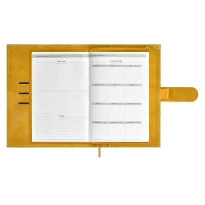 Ежедневник-органайзер недат. А6+ 80л 126х174 "Тиволи глосс" горчичный, иск.кожа, интегр.переплет, иснение фольгой, магнит.клапан , офсет, ляссе - фото 8