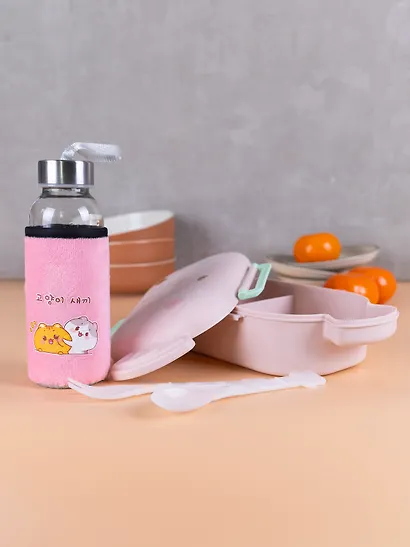 Набор Бутылка в чехле велюр Kawaii Котики Enjoy the little things (стекло) (300мл) (12-07599-KWI2)+Ланч-бокс Кролик Kawaii 1000мл (пластик) (20х13х7) (12-34435-LB5) - фото 8