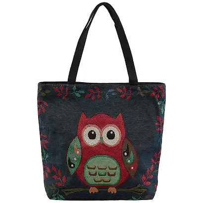 Сумка-шоппер на молнии Сова на ветке (синий фон) (40х40) (текстиль) - фото 1