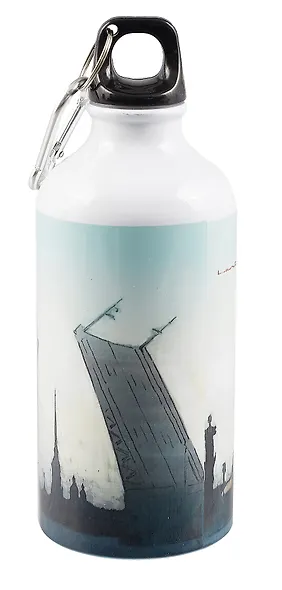 Бутылка с карабином СПб Кот, Дворцовый мост, Ростральные колонны (металл) (500мл) - фото 8