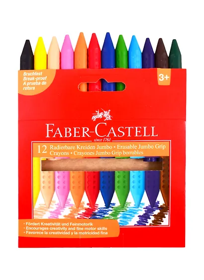 Мелки пластиковые 12цв "Grip Jumbo" трехгранные, утолщ., к/к, Faber-Castell - фото 2