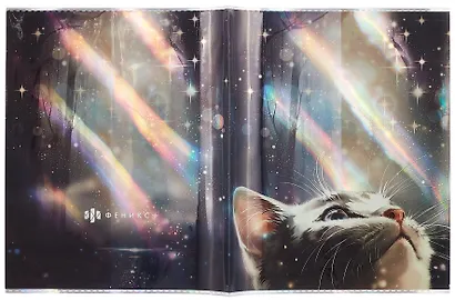 Обложки 03шт д/тетрадей гологр. "Лучезарный кот" 346*215мм, ПВХ 70мкм, три наклейки для персонализации, подвес - фото 9