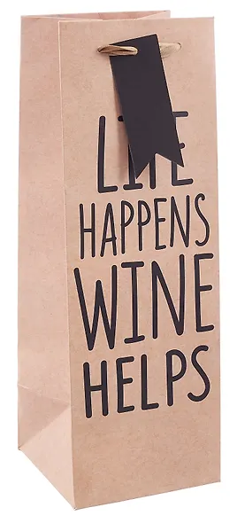 Пакет бутылочный 12*12*34,5 "Life happens" бум.мат.ламинат - фото 1