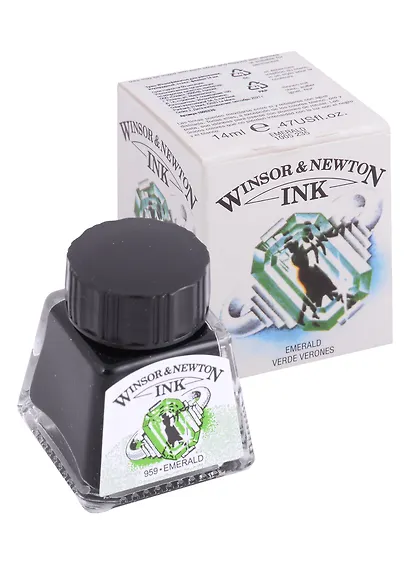 Тушь художественная Winsor&Newton, 14 мл, изумрудная - фото 1