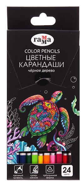 Карандаши цветные 24цв "Классические" черн. дерево, заточ., к/к, подвес, Гамма - фото 1