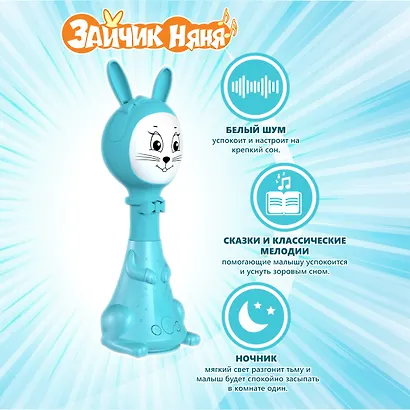 Зайчик Няня. Голубой. Музыкальная интерактивная игрушка - фото 3