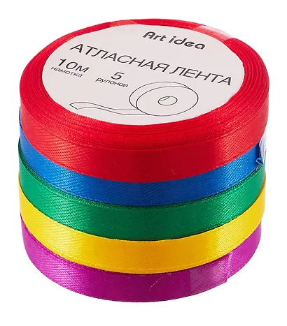 Лента атласная ширина 10 мм, набор 5 цветов по 10м. - фото 2