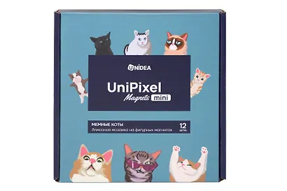 Набор для творчества UniPixel Magnet mini . Алмазная мозаика на фигурных магнитах «Мемные коты», 12 штук - фото 1