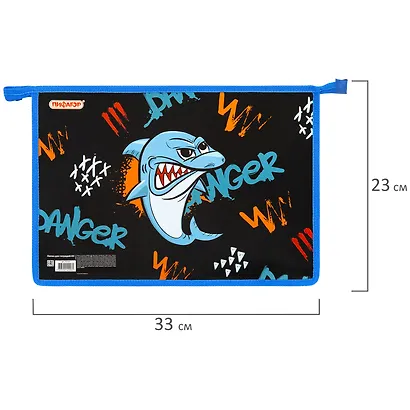 Папка для тетрадей А4 "Angry shark"  1 отд., картон/пластик, молния - фото 4