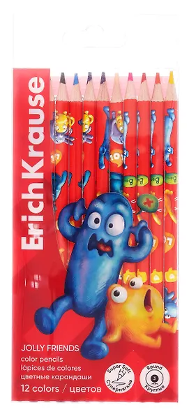 Карандаши цветные 12цв "Jolly Friends" пласт.уп, подвес, ErichKrause - фото 1
