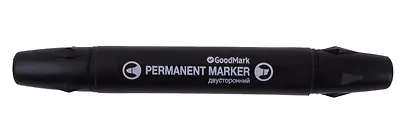 Маркер перманентный черный двухсторонний, пулевидный/долото, Goodmark - фото 3