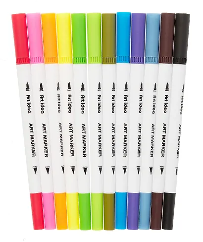 Маркеры для скетчинга 12 цветов, двусторонние, линер/кисть, Art idea - фото 2
