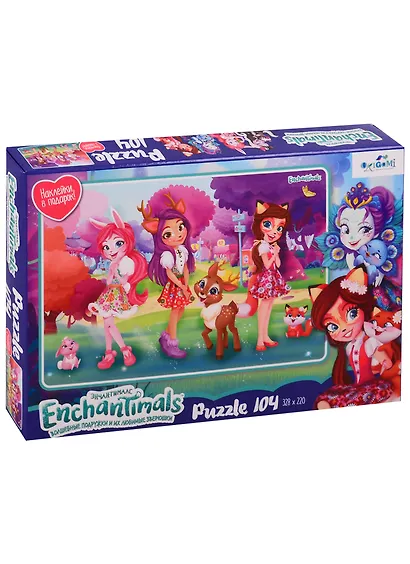 Пазл ORIGAMI 104эл 32,8*22см "Подружки и зверюшки (Энчантималс)" 04708 - фото 1