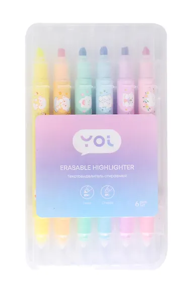 Текстовыделители Yoi, двухсторонние стираемые 6 цветов - фото 1