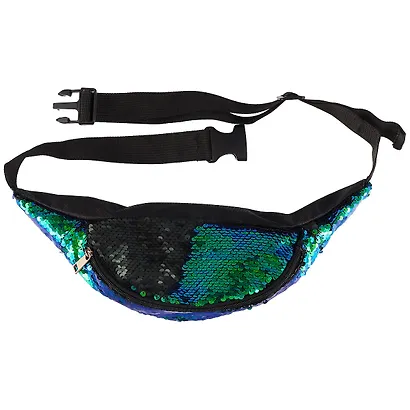 Сумка-шоппер на пояс на молнии с пайетками (текстиль) (37см) - фото 2