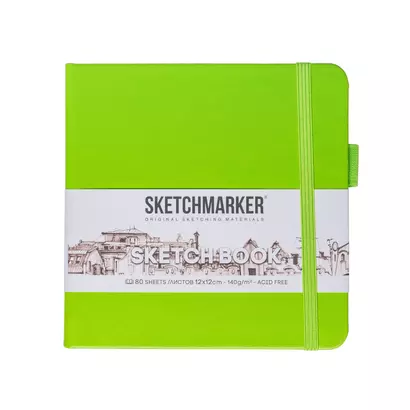 Скетчбук 12*12 80л "Sketchmarker"  зеленый луг, 140г/м2, слоновая кость, тв.обл. - фото 1