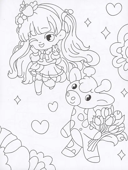 Кавайные животные. Раскраска - фото 2