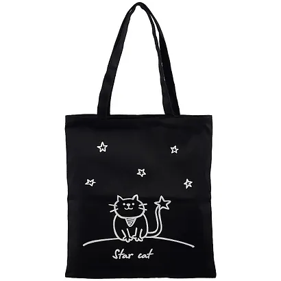 Сумка-шоппер Кот и звезды Star Cat черная, текстиль 40см.*35см. - фото 1