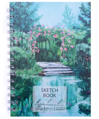 Скетчбук А5 100л "SKETCHBOOK. Пруд" 100г/м2, тв. обложка, евроспираль, мат.ламинация - фото 1