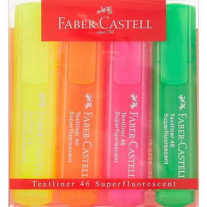 Текстовыделители «46 Superfluorescent» 4 цвета, Faber-Castell - фото 1