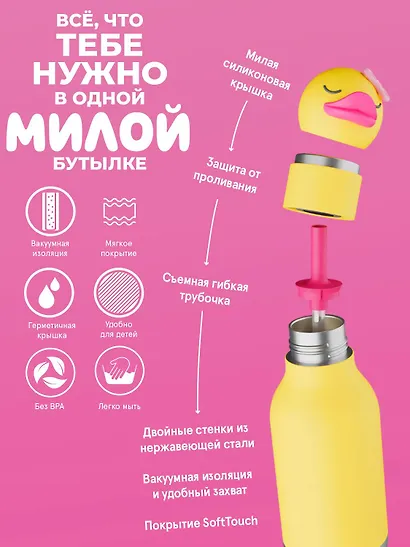 Бутылка для холодных и горячих напитков Asobu Утенок (460 мл) (69765) - фото 5