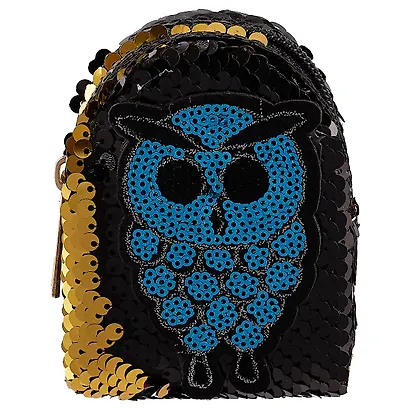 Сумочка-рюкзачок на молнии с пайетками Сова (10см) (ПВХ бокс) - фото 1