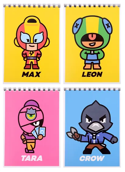 Блокнот А6 40 листов, нелинованный, "Leon, Amber, Emz, Nita, Frank" спираль, Brawl Stars - фото 1
