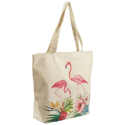 Сумка-шоппер на молнии Фламинго в цветах акварель (43х40) (текстиль) - фото 2
