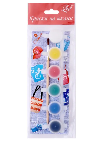 Набор красок по ткани, 6 цветов с кистью - фото 1