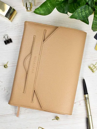 Ежедневник недат. А5 160л "Наппа экстра" бежевый,  иск.кожа, тв.переплет, блинт.тиснение, офсет, ляссе - фото 11