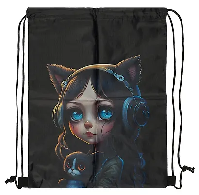 Мешок для сменной обуви "Девочка с киской" 42 х 34 см, 1 отделение - фото 2