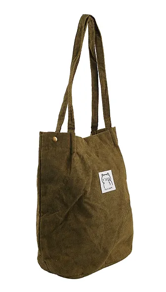 Сумка-шоппер с кнопкой оливковая (вельвет) (33х31) Bookvalno - фото 3