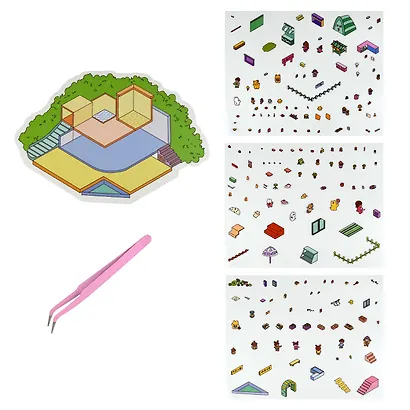 Наклейки-румбокс для создания миниатюрных сцен "Рынок", размер 264х211 мм. Металлический пинцет в наборе - фото 2