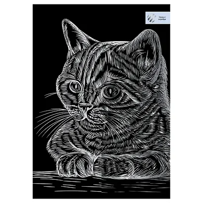 Гравюра с эффектом серебра Три Совы "Полосатый кот", А4 - фото 2