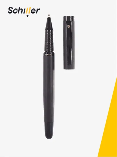 Ручка подарочная шариковая синяя "Obsidian", черный корпус, Schiller - фото 2