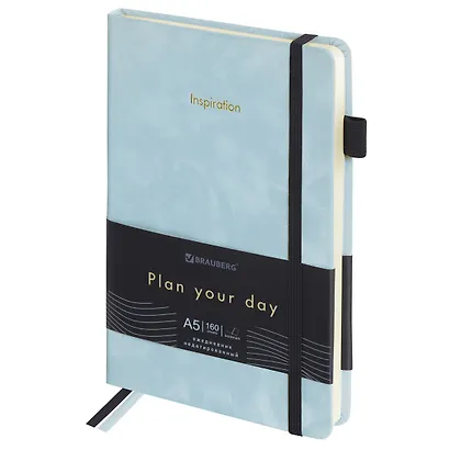 Ежедневник недат. А5 160л "Velvet" серо-голубой, иск.кожа, петля д/ручки, резинка - фото 1