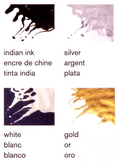Тушь художественная 4 цв  14мл, черный, белый, золотой, серебряный, к/к, Winsor&Newton - фото 4