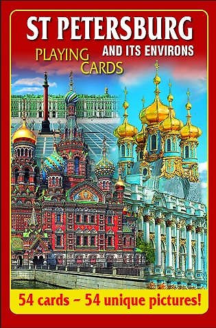 Сувенирные игральные карты, колода 54, Санкт-Петербург Коллаж (красный) - фото 1