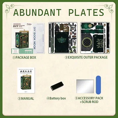 CWGA202 Конструктор интерьерный  – сборный домик CuteBee - Тёмный Гербарий, 98 деталей (материалы: дерево, картон, пластик, металл), со световыми эффектами (подсветка интерьера), с питанием от 2хААА батареек (не включены), серия DIY, возраст 14+ - фото 7