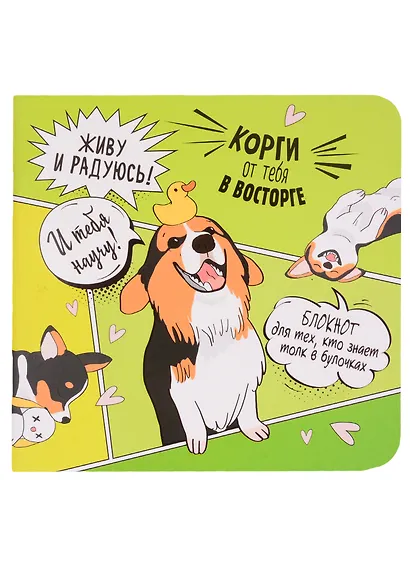 Записная книжка 130*130 32л тчк. "Корги" карт.обл., дизайнерск.внутр.блок, ассорти - фото 1