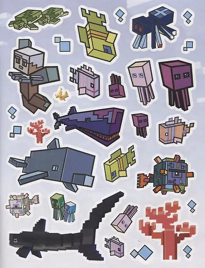 Подводные приключения. Развивающая книжка с многоразовыми наклейками и постером № МНП 2210 ("В стиле Minecraft") - фото 4