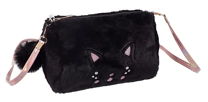 Сумочка плюшевая Котик мордочка (черная) (11х16), Bookvalno - фото 3