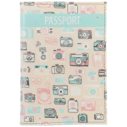 Обложка для паспорта Фотоаппараты на розовом фоне (кожа) (ПВХ бокс) (ОК2017-05) - фото 1