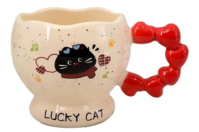 Кружка Котик Lucky Cat (ручка с сердечками) (керамика) (380мл) (12-34466-HY-1347) - фото 1