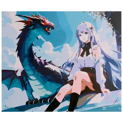 Холст с красками по номерам "Девушка с драконом", 40 х 50 см - фото 1