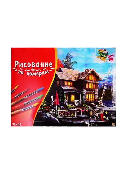 Набор д/творчества Рыжий кот Палитра. Холст с красками 30х40см по номерам Букет и розовая лейка Х-1779 - фото 2